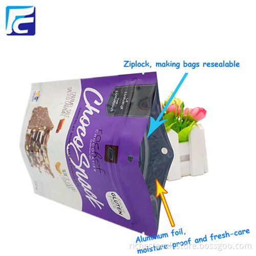 Food grade resealable stand up pouch for chips